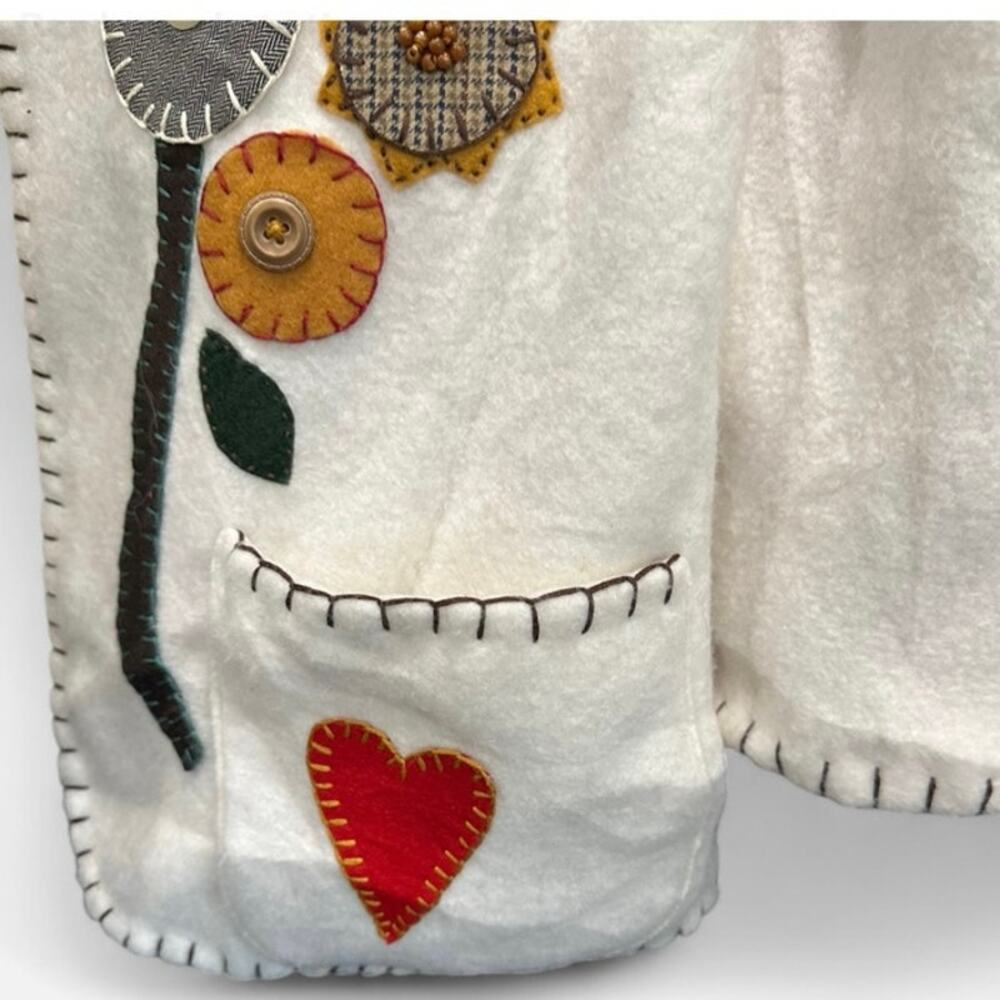 Handmade Fleece Folk Art Jacket Embroidered Patchwork Oversized Boho Cottagecore - Picture 7 of 10